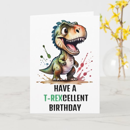 T.Rex Dinosaur Personalisiert Geburtstag Karte (Gelbe Blume)