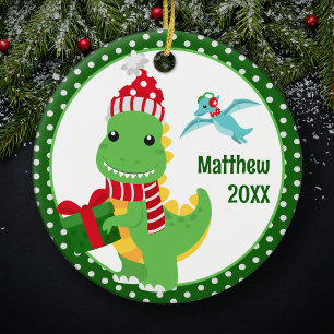 T-Rex Dinosaur Personalisiert Kids Weihnachten Keramik Ornament