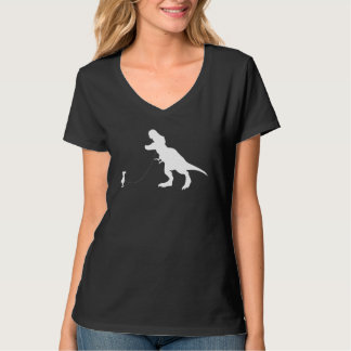 T Rex Dinosaur Pet on a Leach led by a Girl T-Shirt