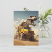 T-Rex Dinosaur Reiten auf einem Hügel Truck Geburt Einladung (Stehend Vorderseite)