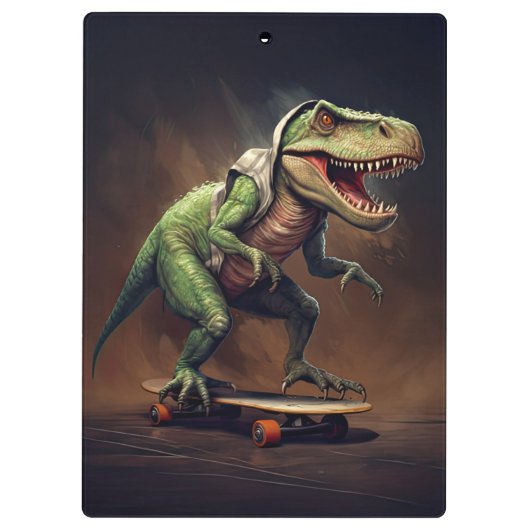 T-Rex Dinosaur Reiten auf Skateboard Klemmbrett (Rückseite)