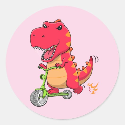 T-rex Dinosaur Reiten eines Scooters Runder Aufkleber (Vorderseite)