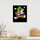 T-Rex Dinosaur Reiten Magisches Einhorn Regenbogen Poster (Küche)