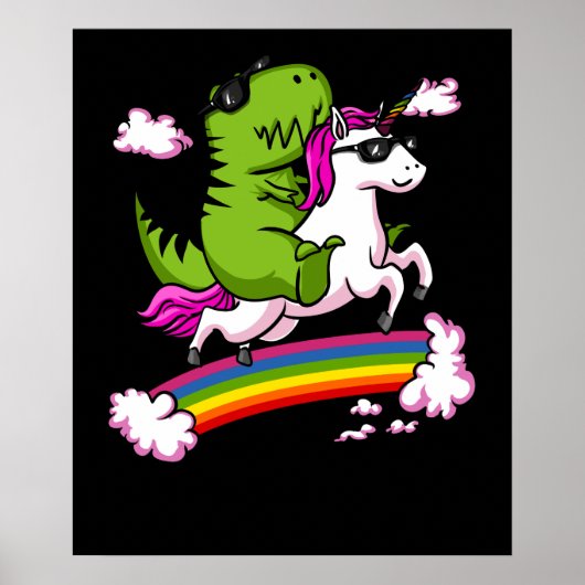 T-Rex Dinosaur Reiten Magisches Einhorn Regenbogen Poster (Vorne)