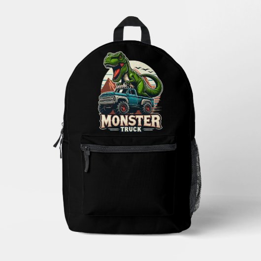 T Rex Dinosaur Reiten Monster Truck Bedruckter Rucksack (Vorderseite)