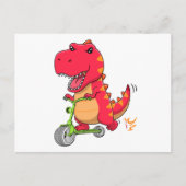 T-rex Dinosaur Riding A Green Scooter Postkarte (Vorderseite)