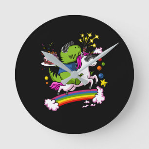 T-Rex Dinosaur Riding Unicorn Geburtstagsparty Runde Wanduhr