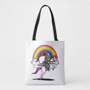 T-Rex Dinosaur Riding Unicorn Regenbogen Funny Tasche