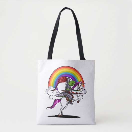 T-Rex Dinosaur Riding Unicorn Regenbogen Funny Tasche (Vorderseite)