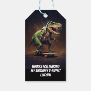 T-Rex Dinosaur Rising a Skateboard Geburtstagspart Geschenkanhänger