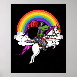 T-Rex Dinosaur Ritterfahrung Unicorn Regenbogen Poster