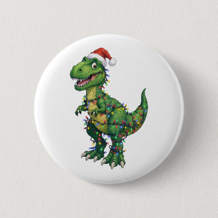 T-Rex Dinosaur Santa Hut Weihnachtsbeleuchtung Lus Button