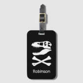 T. rex Dinosaur Skull Pirate Flag Gepäckanhänger (Vorderseite Vertikal)