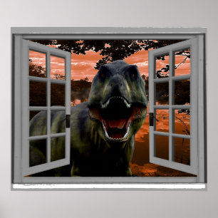T-Rex-Dinosaur Sonnenuntergang Blick Falsches Fens Poster