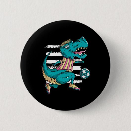 T-Rex-Dinosaur spielt Fußball - Trex-Design Button (Vorderseite)