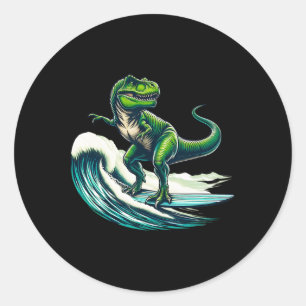 T-Rex-Dinosaur-Surfen-Surfer-Surfbrett-Geschenk fü Runder Aufkleber