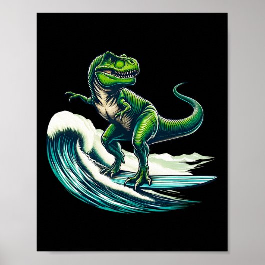 T-rex Dinosaur Surfing Surfer Surfboard Gift For M Poster (Vorne)