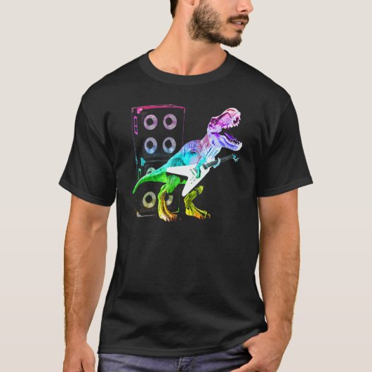 T Rex Dinosaur und Gitarre T-Shirt (Vorderseite)