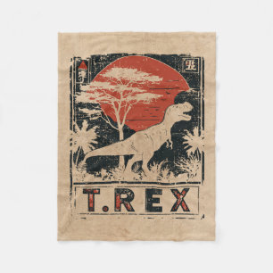 T-Rex Dinosaur Vintag Art Wabi Sabi Red Sun Fleecedecke