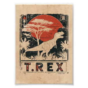 T-Rex Dinosaur Vintage Kunst Wabi Sabi Rote Sonn Fotodruck