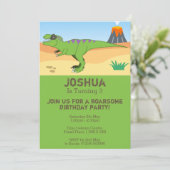 T-Rex Dinosaur & Volcano 3. Geburtstag Party Einladung (Stehend Vorderseite)