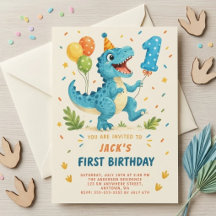 T-Rex Dinosaur Watercolor 1st Birthday Party