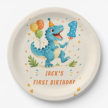 T-Rex Dinosaur Watercolor 1st Birthday Party