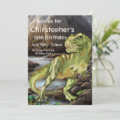 T-Rex, Dinosaur zum Geburtstag, Einladung (Stehend Vorderseite)