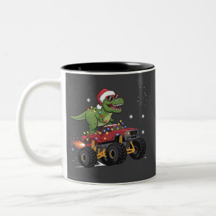 T-Rex Dinosaurien-Weihnachts-Monstertruck  Zweifarbige Tasse