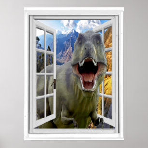 T-Rex-Dinosaurienbild Falsches Fenster Poster