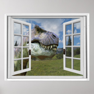 T-Rex-Dinosaurienbildansicht falsches Fenster Poster