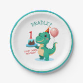 T Rex Dinosaurier Add Age Birthday Party Pappteller (Vorderseite)