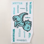 T Rex Dinosaurier Aquamariner Personalisierter Nam Strandtuch (Vorderseite)