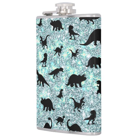 T-rex-Dinosaurier auf Gradientengalaxie Flachmann (Links)