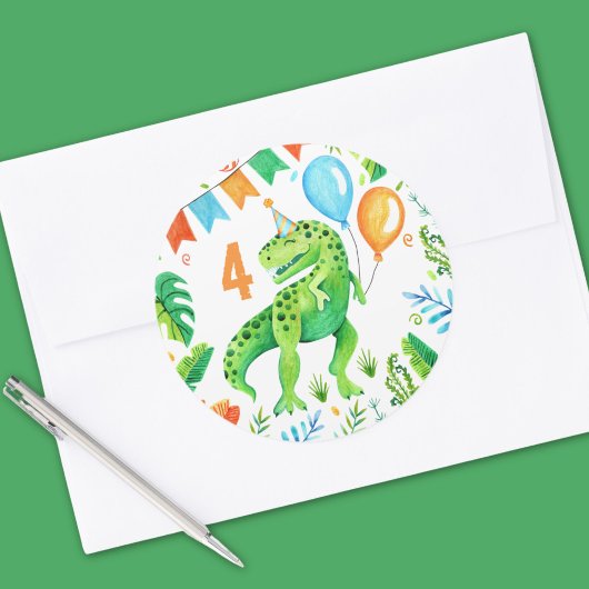 T rex Dinosaurier Boys Birthday Watercolor Runder Aufkleber