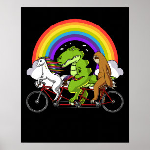 T-Rex Dinosaurier Einhornschlitten auf dem Fahrrad Poster
