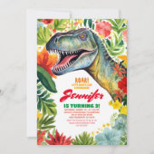T-Rex Dinosaurier farbenfrohe Blumenmädchen zum Ge Einladung (Vorderseite)