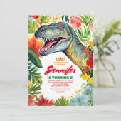 T-Rex Dinosaurier farbenfrohe Blumenmädchen zum Ge Einladung (Stehend Vorderseite)