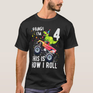 T Rex Dinosaurier Monster Truck 4. Geburtstagskind T-Shirt