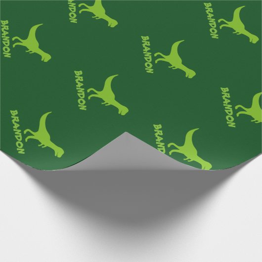 T-rex Dinosaurier Packpapier und Kindername (Ecke)