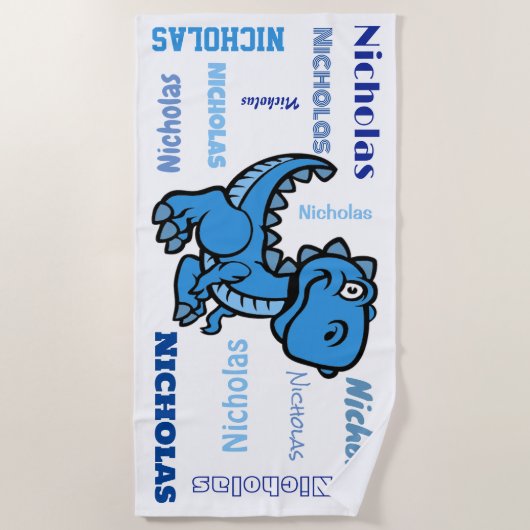 T Rex Dinosaurier Personalisierter Name Strandtuch (Vorderseite)