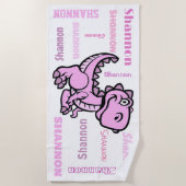 T Rex Dinosaurier Personalisierter Name Strandtuch (Vorderseite)
