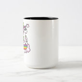T-Rex Dinosaurier Riding Magical Unicorn Regenboge Zweifarbige Tasse (Mittel)