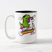 T-Rex Dinosaurier Riding Magical Unicorn Regenboge Zweifarbige Tasse (Links)