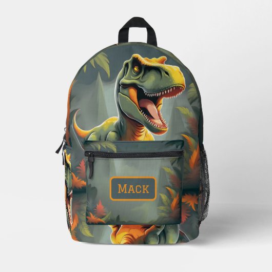 T-Rex Dinosaurier Rucksack Grau und Orange (Vorderseite)
