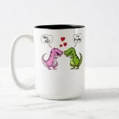 T-Rex Dinosaurier umarmen mich lustiger Paar-Witz Zweifarbige Tasse (Links)