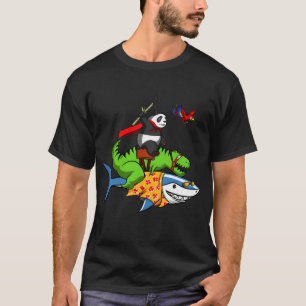 T-Rex Dinosaurier und Panda reiten Hai T-Shirt
