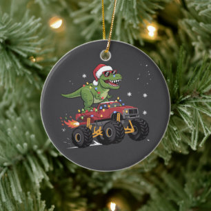 T-Rex Dinosaurier Weihnachts-Monstertruck  Keramik Ornament