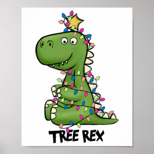 T-Rex-Dinosaurier-Weihnachtskostüm Xmas-Baum-Licht Poster
