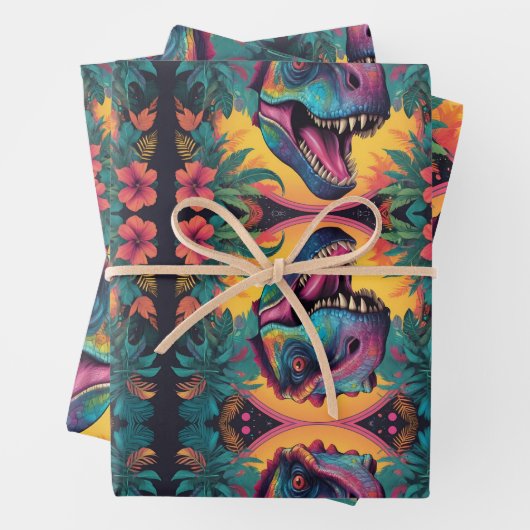 T-Rex Dinosaurier Wrapping Paper Flat Sheet Set 3 Geschenkpapier Set (Beispiel)